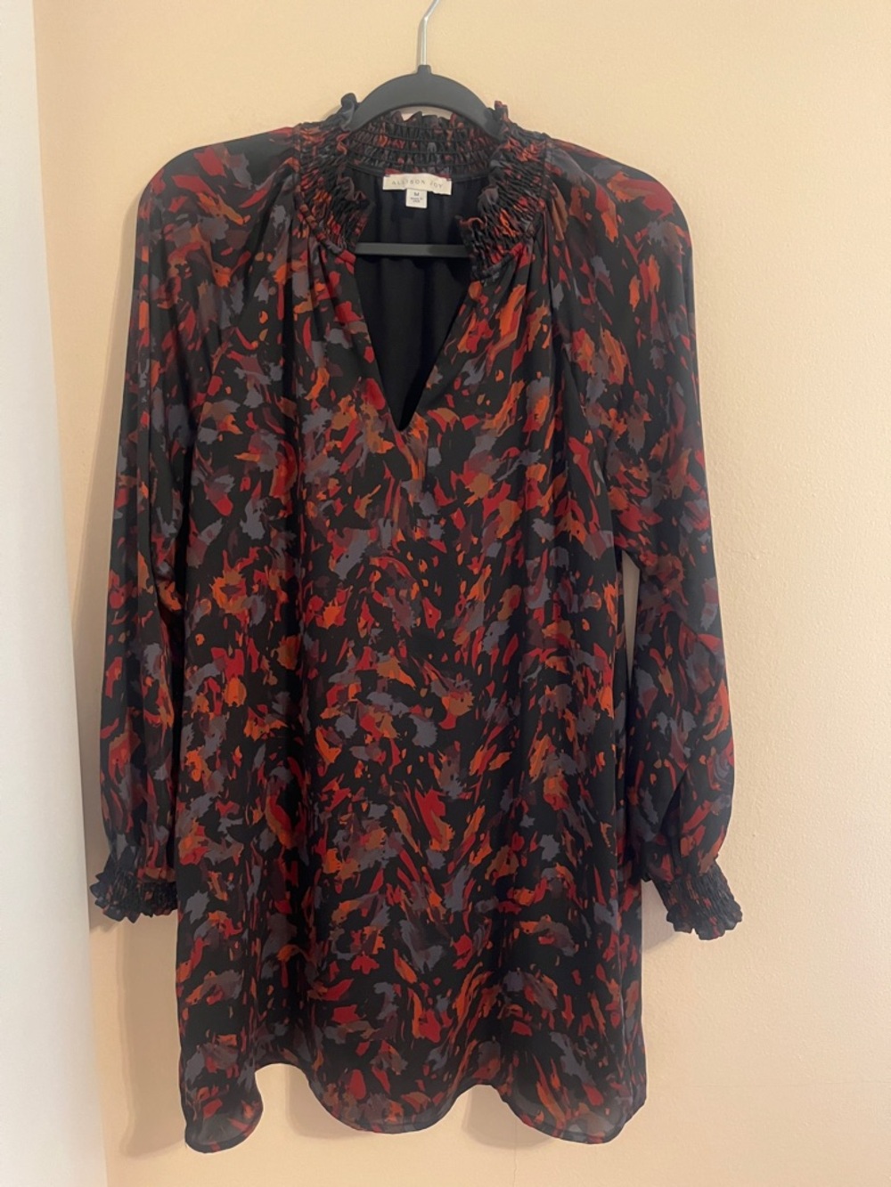 Allison Joy Black Dress with Red and Gray Abstract Print